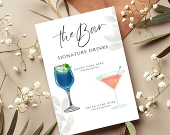 Customizable Wedding Bar Menu Template: Signature Drinks (Digital Download)