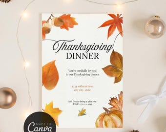 Minimal Thanksgiving Dinner Invitation | Elegant Printable Design | Neutral Colors | Modern | Thanksgiving