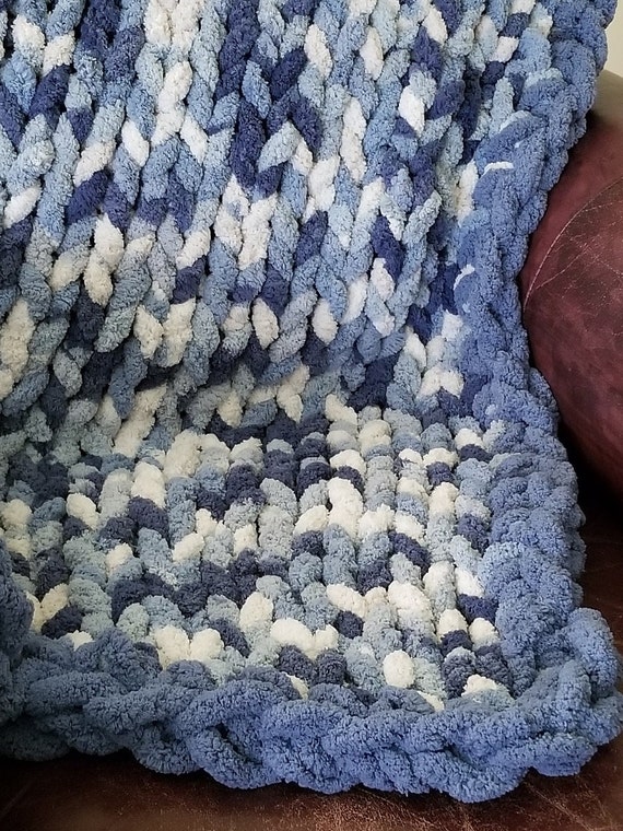 Baby Blanket Blue Multi colored Hand Knit Chunky Chenille Etsy Canada