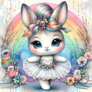 Digital - Schöne Ballerina Bunnies| Das Tragen von Bögen, Ballerina-Themen, Bilder für Scrapbooking und Basteln, Ostern, Geburtstag, Tanz-Erwägungsgrund