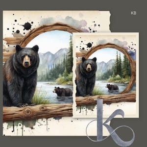 Digital - Bär im Wald. Sofort herunterladbare digitale Bilder zum Basteln und Scrapbooking.