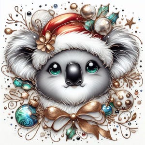 Koala navideño digital, imágenes digitales en tinta brillante para scrapbooking