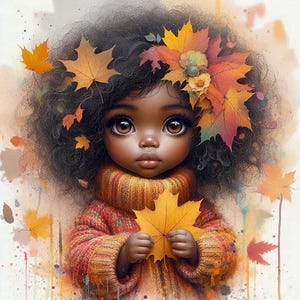 Digitale - Giovane ragazza afroamericana che indossa un abito autunnale con bellissime foglie. Immagini digitali per l'artigianato
