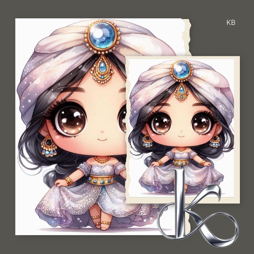 Princess Jasmine Clipart: Chibi Style Aladdin Princess (digital ...