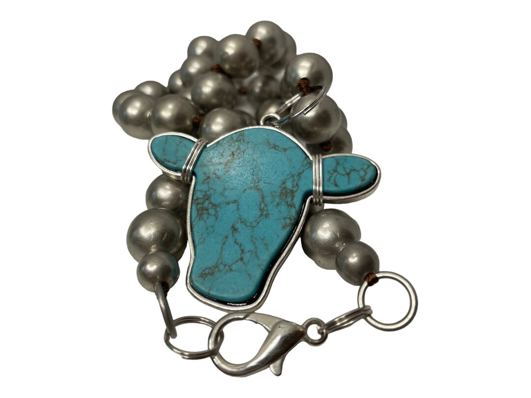 Howlite Blue Cow Head Necklace With Silver Wire Wrap on Chunky Etsy