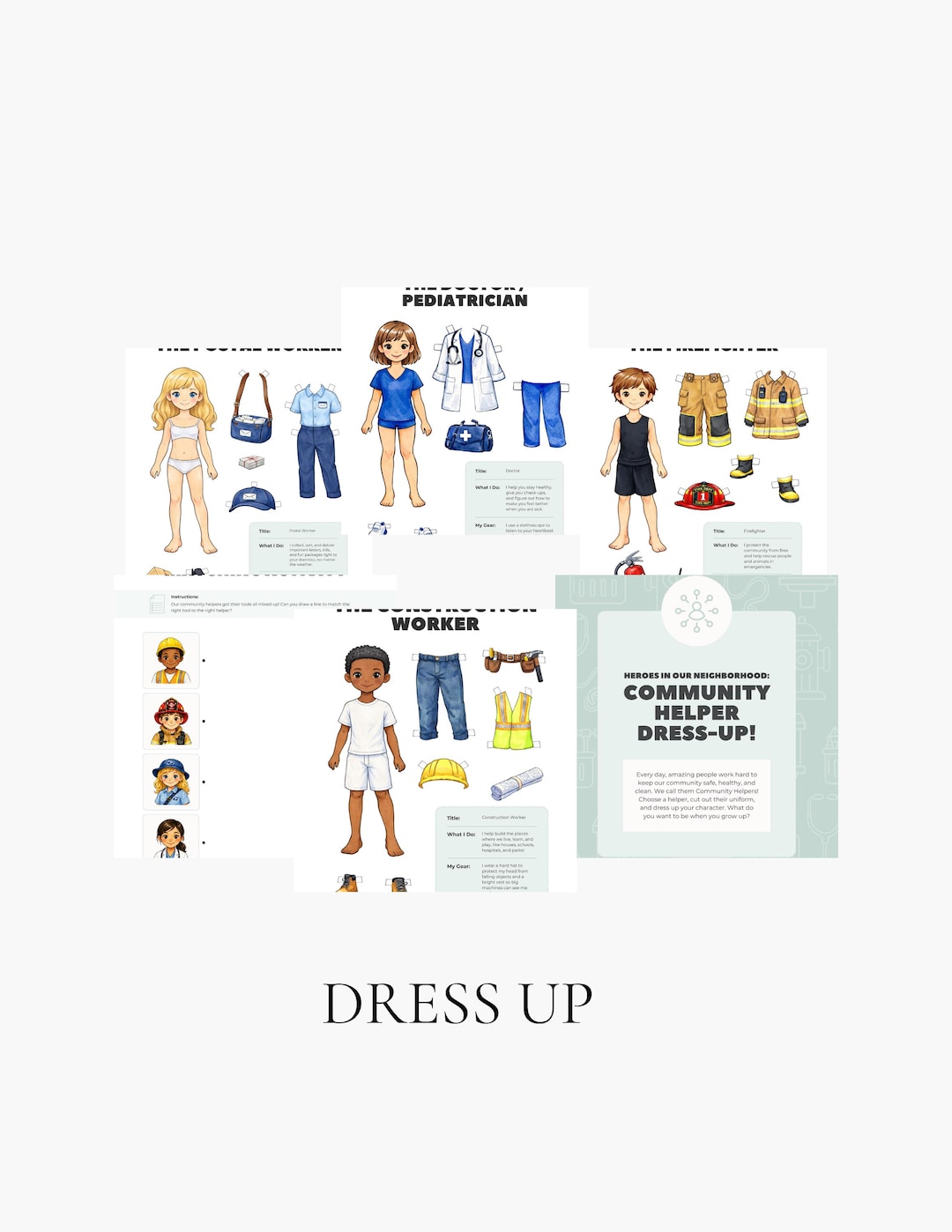Community Helpers Dress‑up Printable Paper Doll Occupations for Kids - Etsy