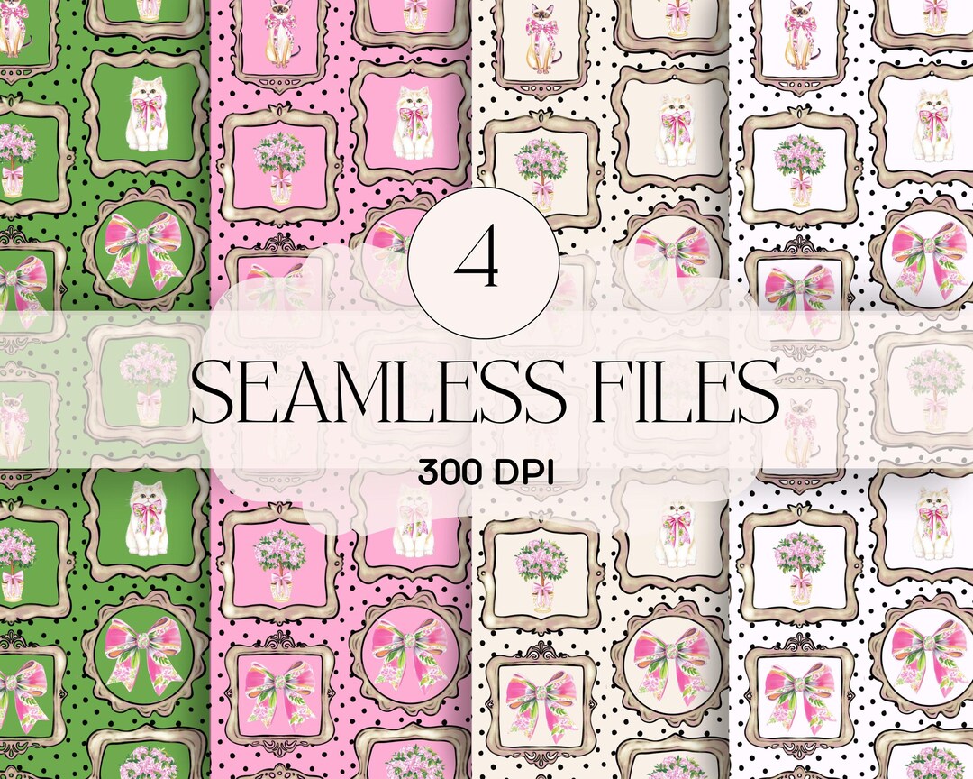 Vintage Cat Seamless Patterns – Floral Cat Frames Digital Paper – 4 ...