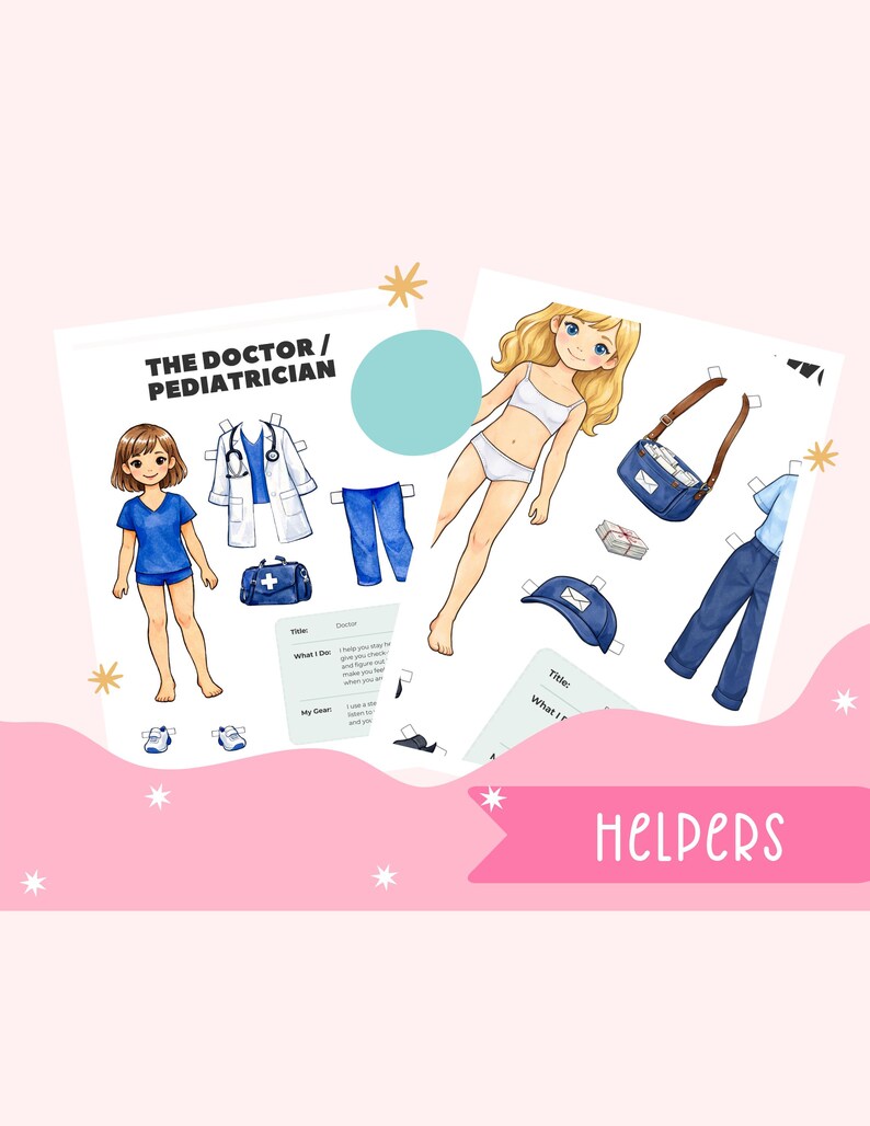 Community Helpers Dress‑up Printable Paper Doll Occupations for Kids - Etsy