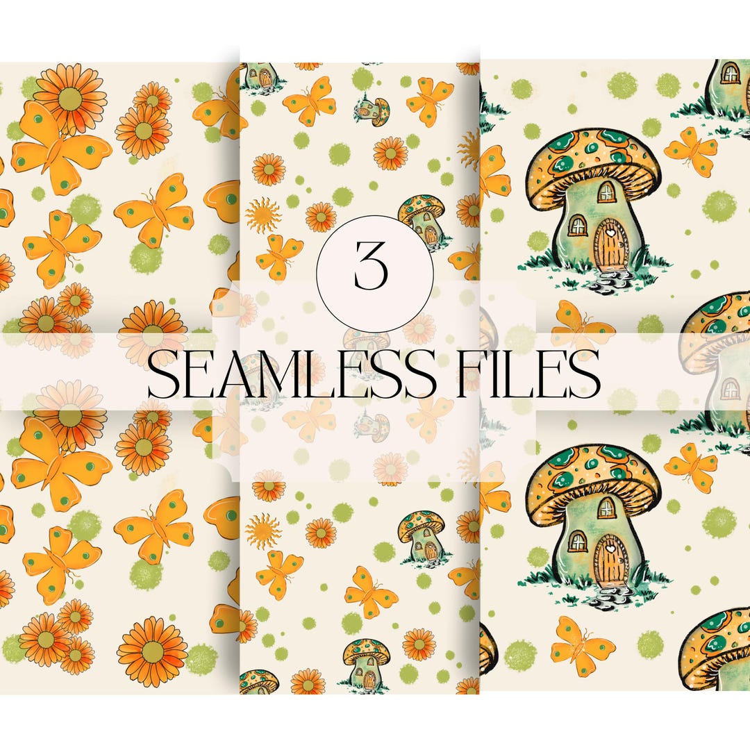 Whimsical Butterfly Mushroom Seamless Pattern Cottagecore Digital ...