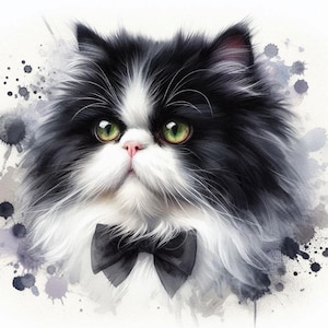 Digital - Cats, Black and White Persians | Soft Watercolor Digital Images for Scrapbooking