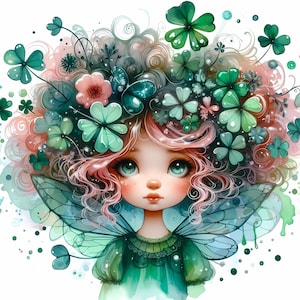 Numérique - Des animations originales et amusantes avec des cheveux colorés sur le thème du trèfle porte-bonheur de la Saint-Patrick.  Images numériques pour vos besoins d'artisanat.
