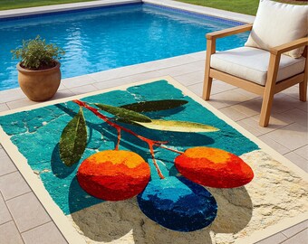 Olivenzweig-Teppich, mediterraner botanischer Outdoor-Teppich, moderne Küchen- und Terrassendekoration, waschbarer, rutschfester Indoor-Teppich