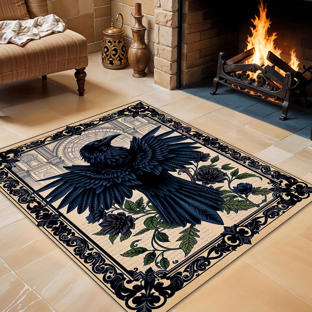 Crow Rug, Art Deco Crow Carpet, Raven Rug for Goth Room Decor, Dark ...