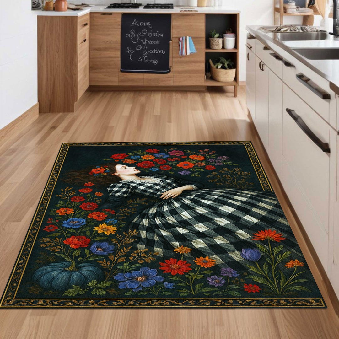 Botanical Art Rug With Sleeping Lady and Flowers – Gothic Romantic ...