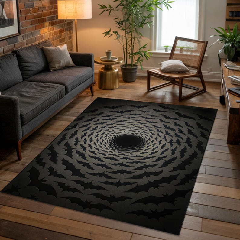 Gothic Bat Spiral Rug, Hypnotic Black Hole Illusion, Dark Decor - Etsy