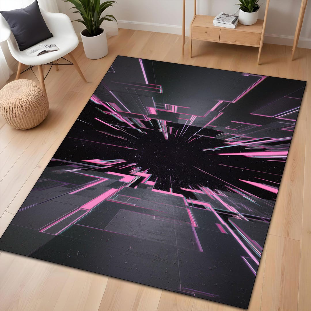 Futuristic Neon Grid Rug – Optical Abstract Cyberpunk Design With Pink ...