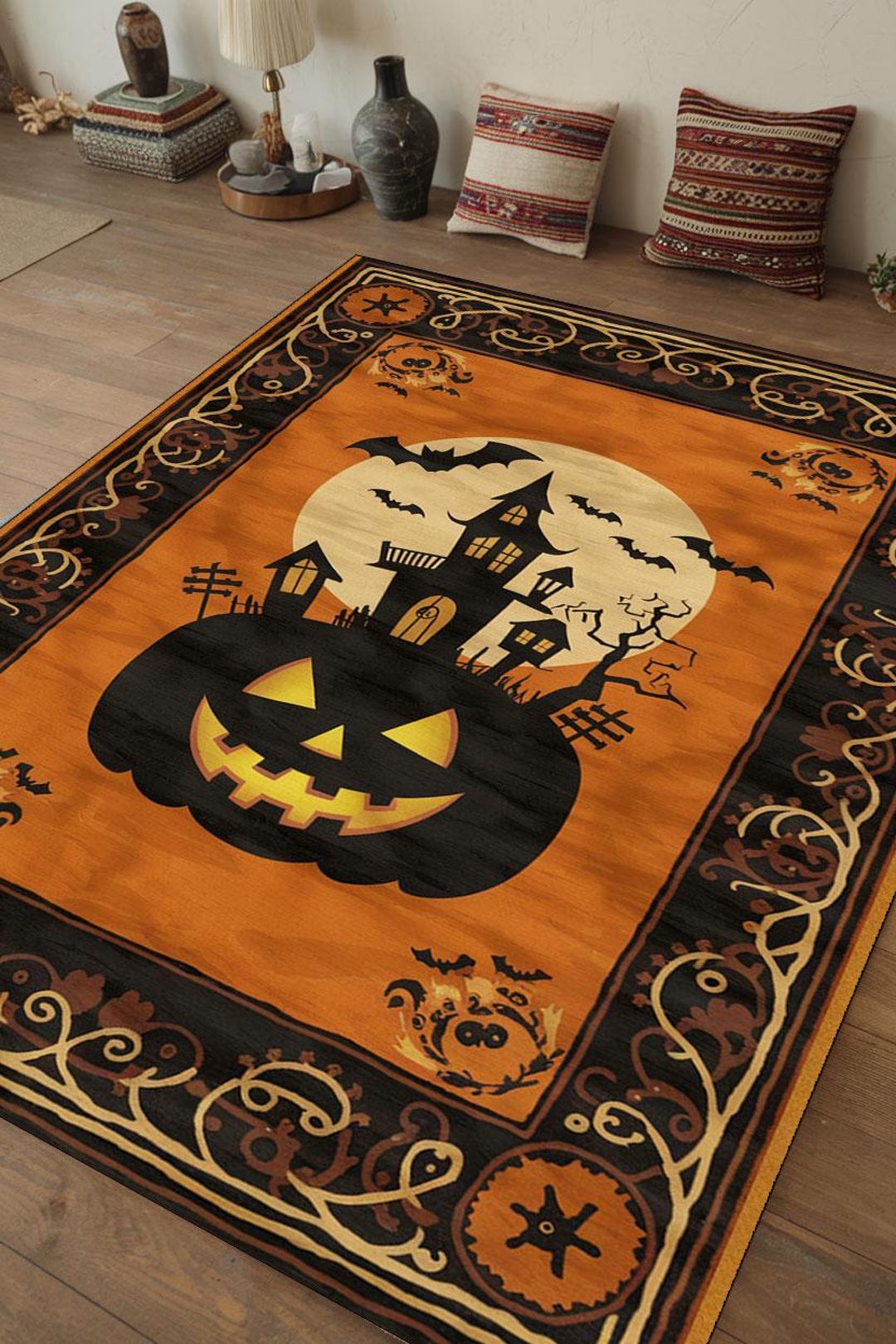 Halloween Rug, Pumpkin Rug, Horror Area Rug, Fall Home Decoration ...