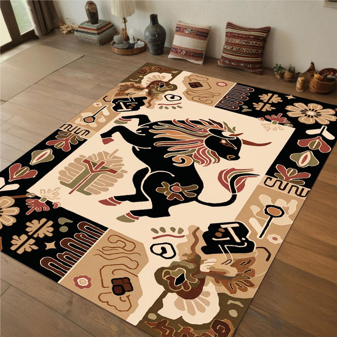 Charging Bull Rug for Living Room, Rustic Spanish Style Area Rug, Bold ...