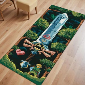 Legend of Zelda Runner Rug | Creative Gaming Area Rug | Modern Zelda Game Design | Perfect for Game Room Decor | Kids Room Rug