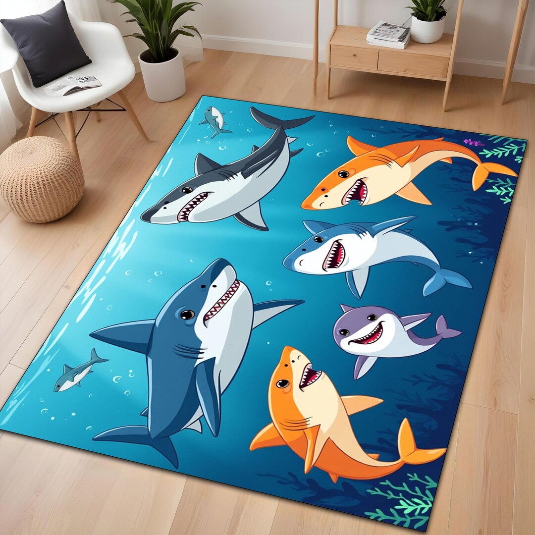 Colorful Shark Rug for Kids Fun and Whimsical Ocean-inspired Design ...