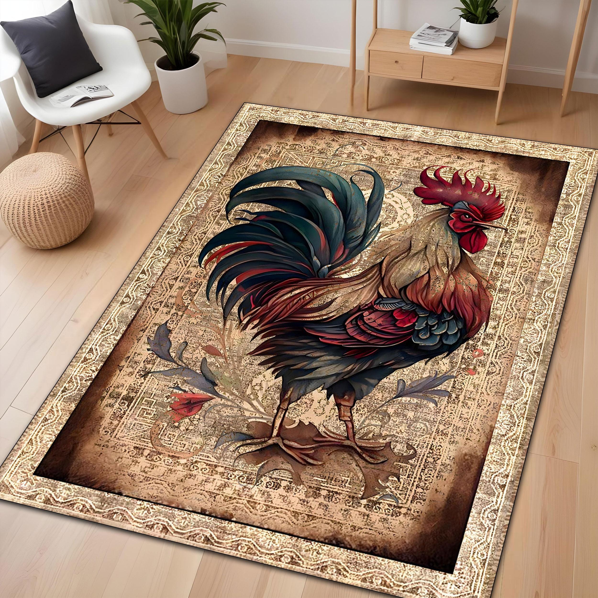 Cockerel Rug, Colorful Rooster Rug, Rooster Rug, Rooster Pattern Rug ...