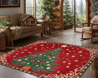 Vintage Christmas Bells Rug, Festive Holiday Rug, Washable Area