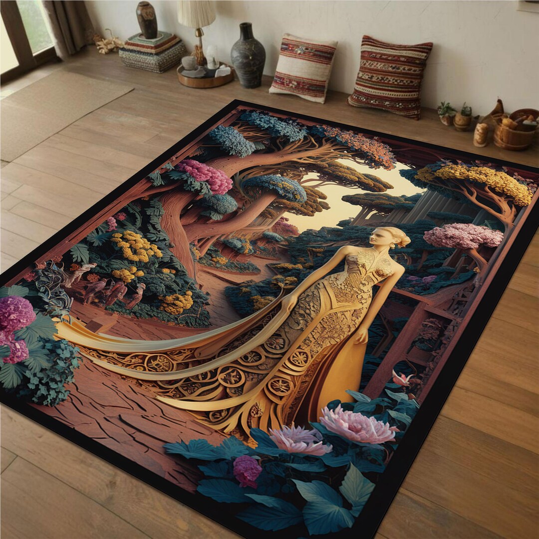 Fantasy Rug Collection Mystical Woodland Rug, Fantasy Royalty Rug, Elegant Golden Gown Art ...