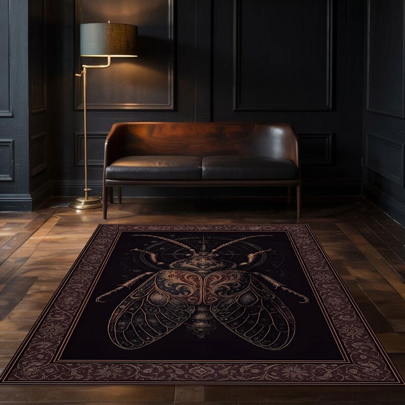 Modern Black Insect Rug Gothic Dark Black Bug Rug, Baroque Insect Rug, Fly Decor Area Rug ...