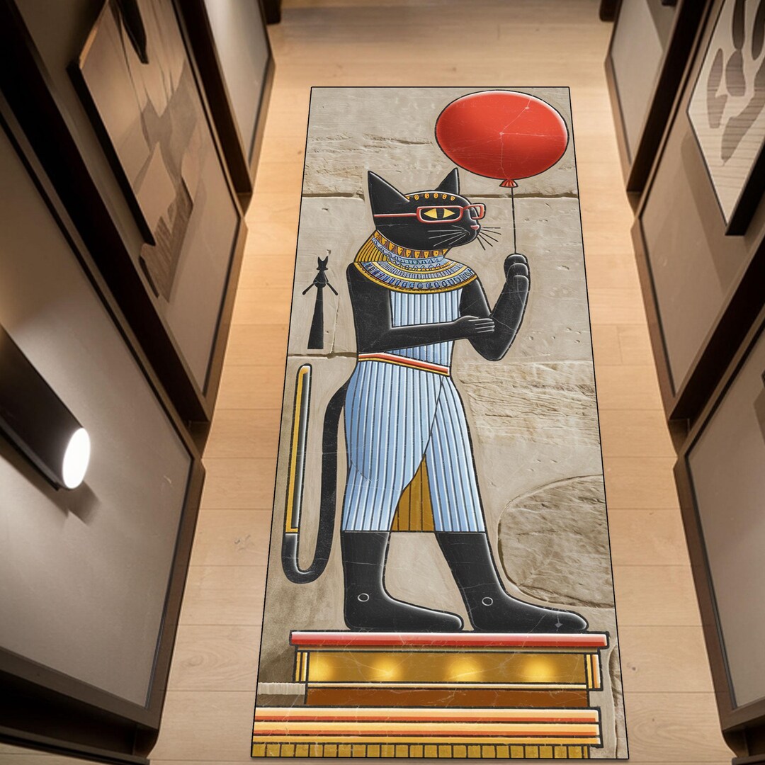 Egyptian Cat Themed Rug With Balloon Motif Unique Home Decoration for ...