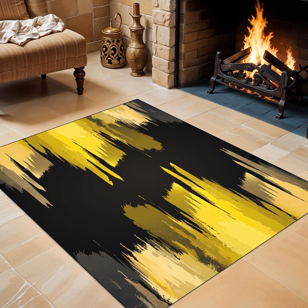 Modern Abstract Gold Rug Black Gold Art Rug Luxury Contemporary ...