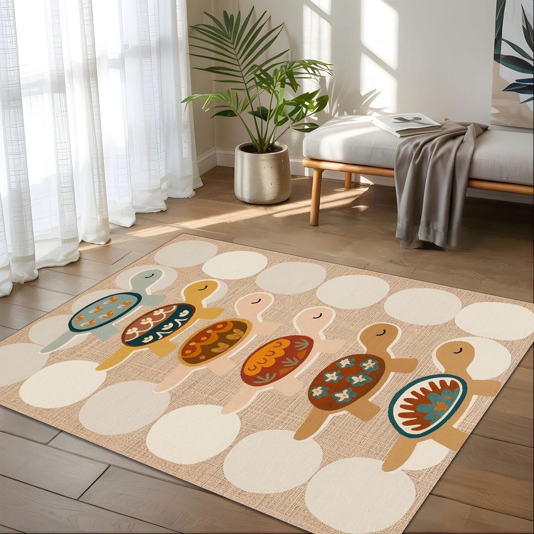 Tortoise Shell Rug Turtle Rug – Kids Playroom Rug – Whimsical Animal Floor Mat – Nature ...