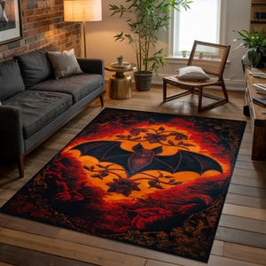 Bat Design Rug, Gothic Room Decor, Dark Academia, Maximalist Home Decor Bat-2