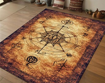 Ancient Mystic Rug, Occult Floor Rug for Dark Academia, Gothic Aesthetic, Witchy Decor, Vintage Esoteric Home Design,Alchemy Symbolism Rug
