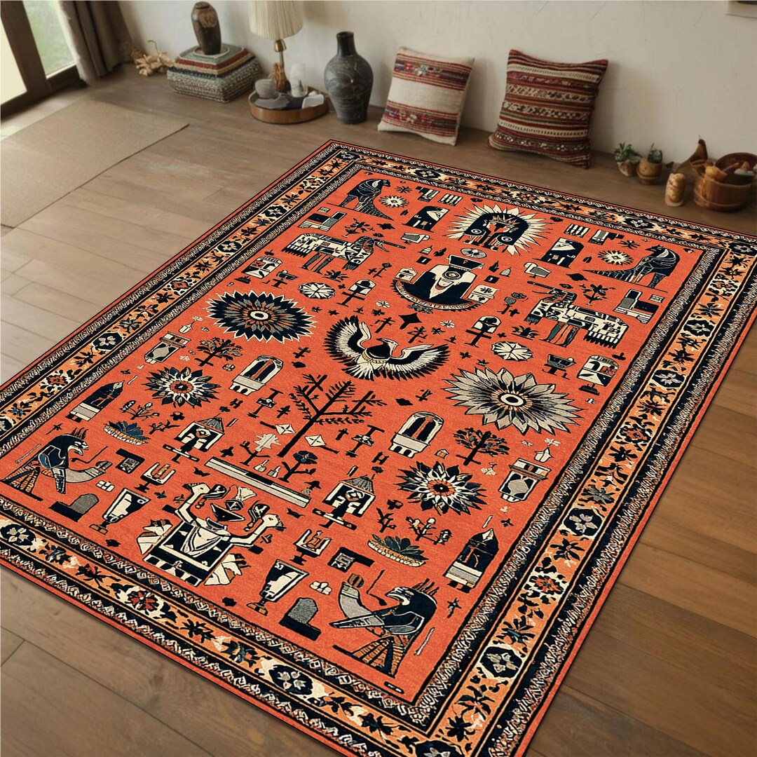Ancient Egyptian Style Rug With Pharaoh and Mythological Figures - Adds ...