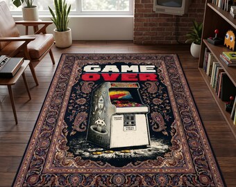 Retro Gamer Rug Arcade Machine Area Rug Vintage Gaming Room Decor Game Room Carpet Gamer Bedroom Rug