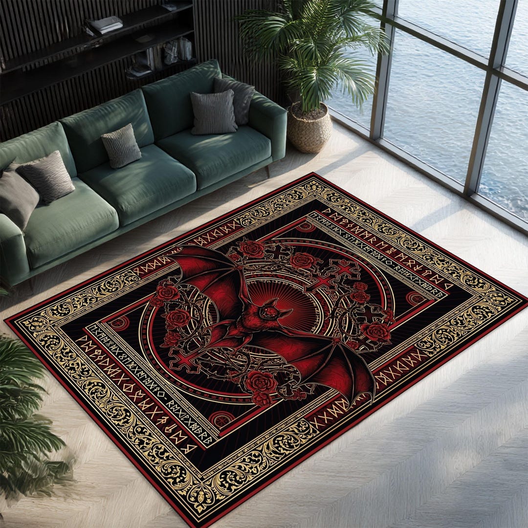 Vampire Rug Textures Gothic Bat Rug, Red Black Gold Baroque Carpet, Occult Vampire Room ...