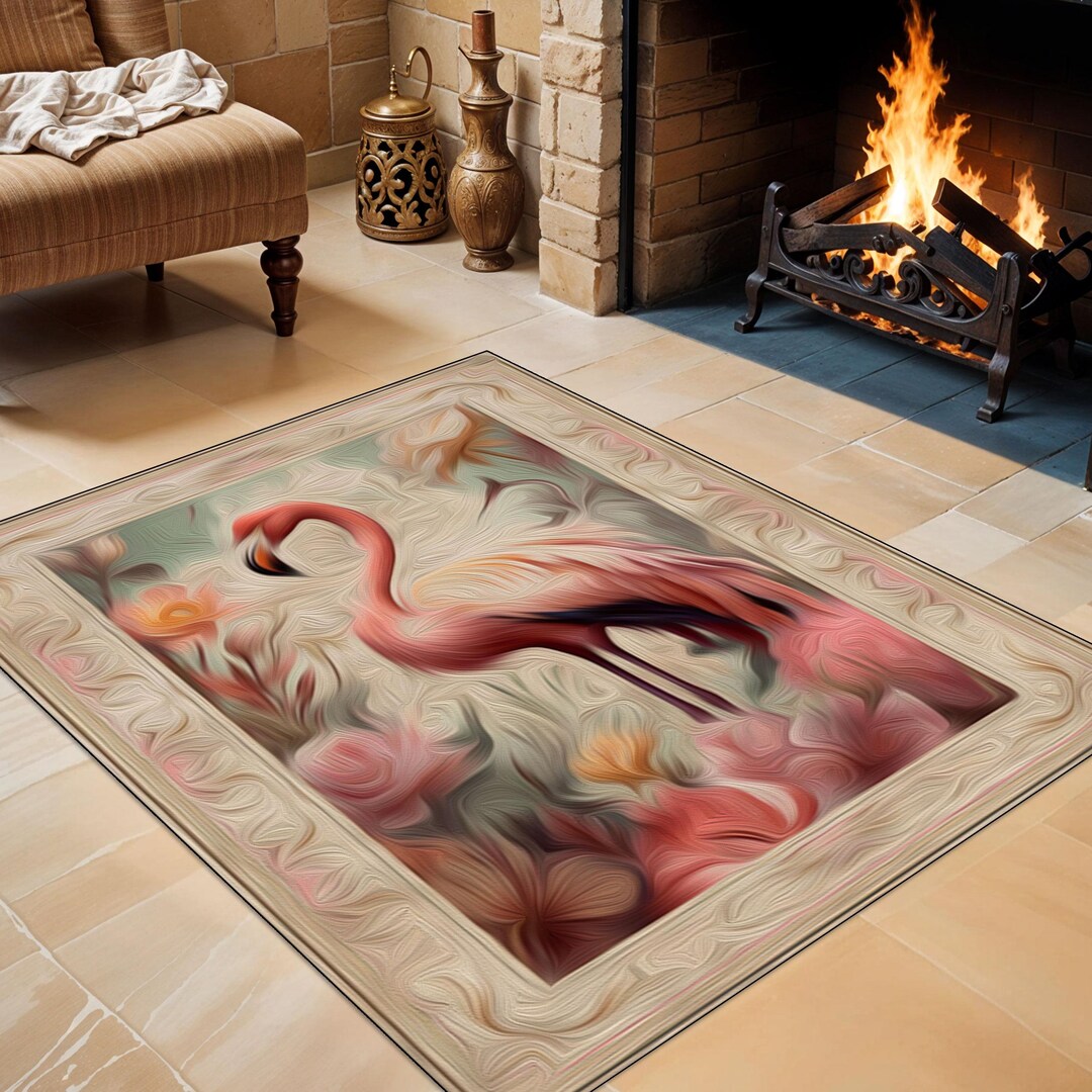 Flamingo Rug, Animal Floral Rug, Flamingo Art Deco Rug, Flamingo Decor ...