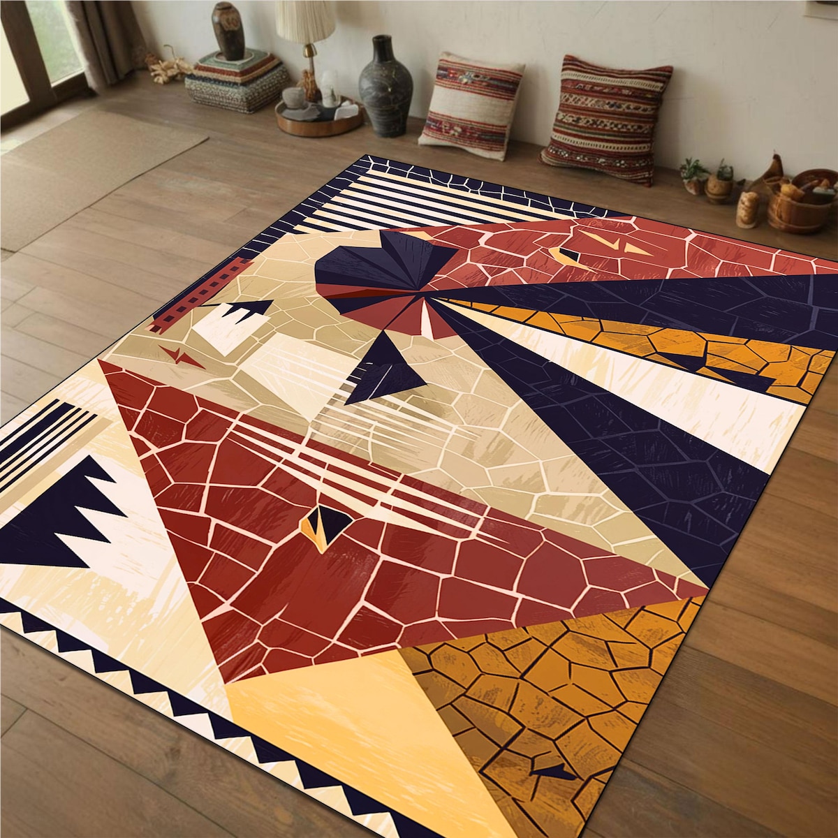 Art Ethnic Savannah Rug, Geometric Boho Rug, Tribal Abstract Floor Mat, African Modern Home Accent, Warm Color Decor - Etsy