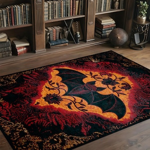 Bat Rug, Raven Rug For Goth Room Decor, Dark Academia Home Decor, Maximalist Rug For Witchy Room Decor, Bat Design Rug, Bat Gift