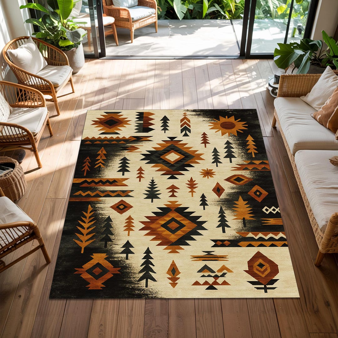Rasist Rug Tribal Rug, Boho Ethnic Carpet, Beige Black Mat, Geometric Pattern Rug ...