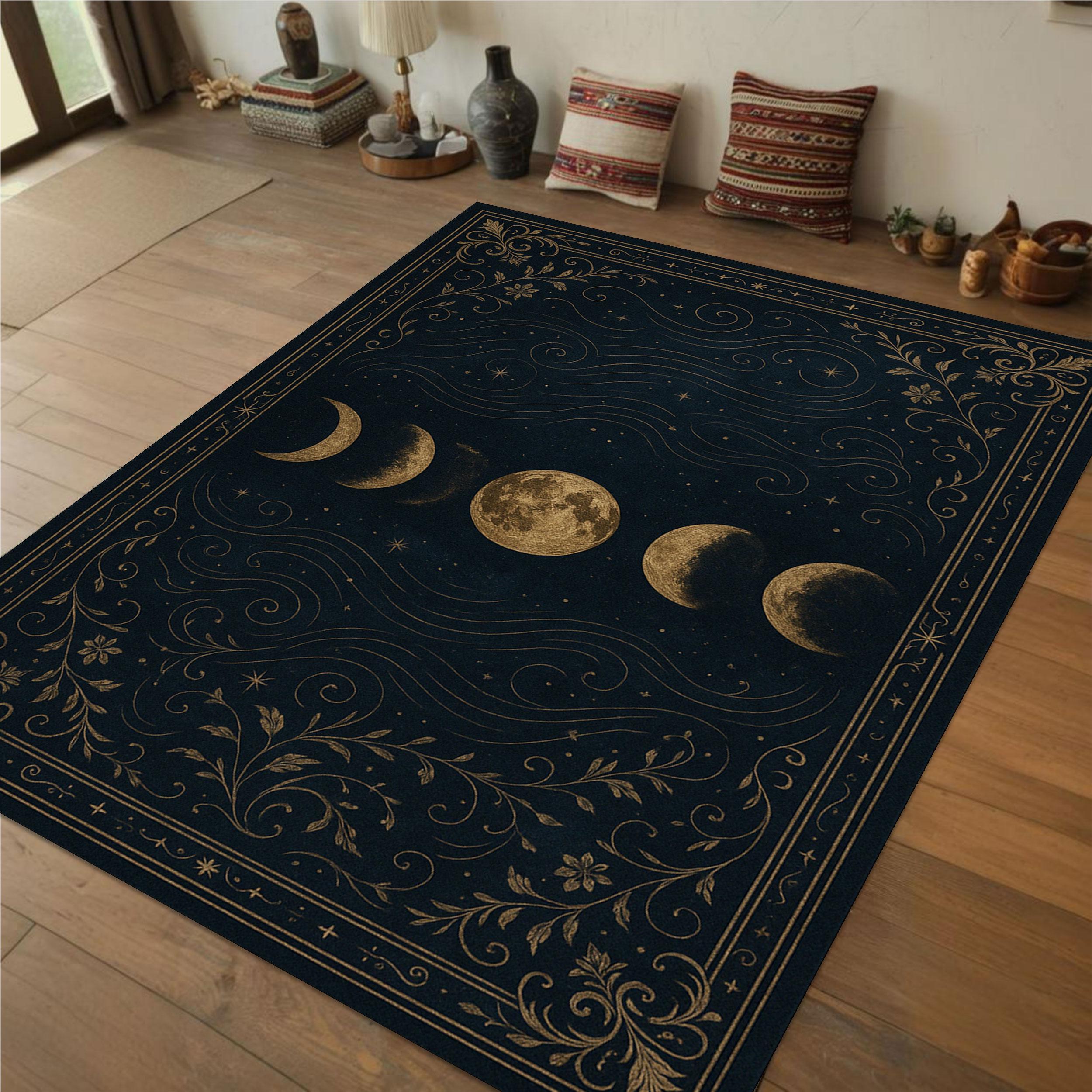 Moon Face Rug Moon Phase Area Rug – Whimsigoth Celestial Lunar Carpet - Etsy