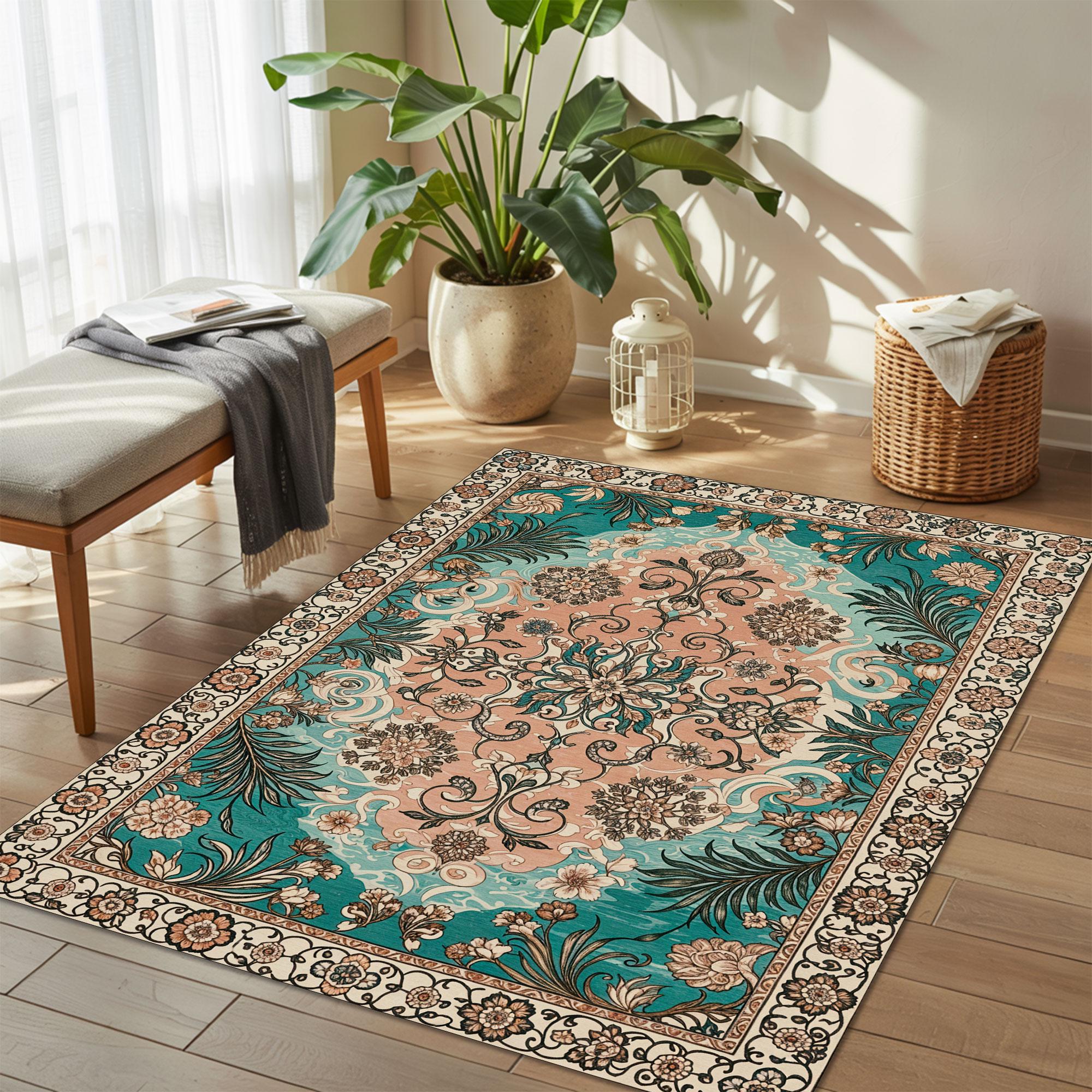 Teal coral rug - Etsy Österreich, image size:2000x2000