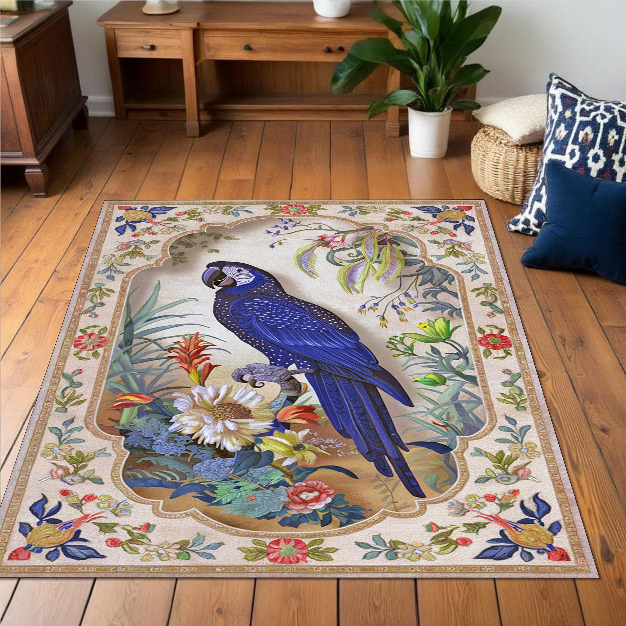 Parros Rugs Exotic Parrot Rug – Botanical Floral & Animal Rug, Elegant Tropical ...