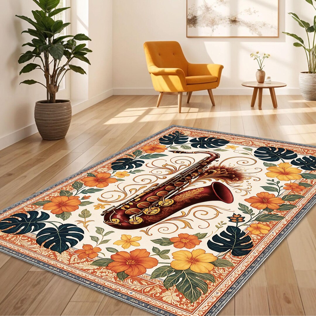 Musical Instrument Rug Saxophone Rug, Musical Instrument Carpet, Jazz Theme Area Rug With ...
