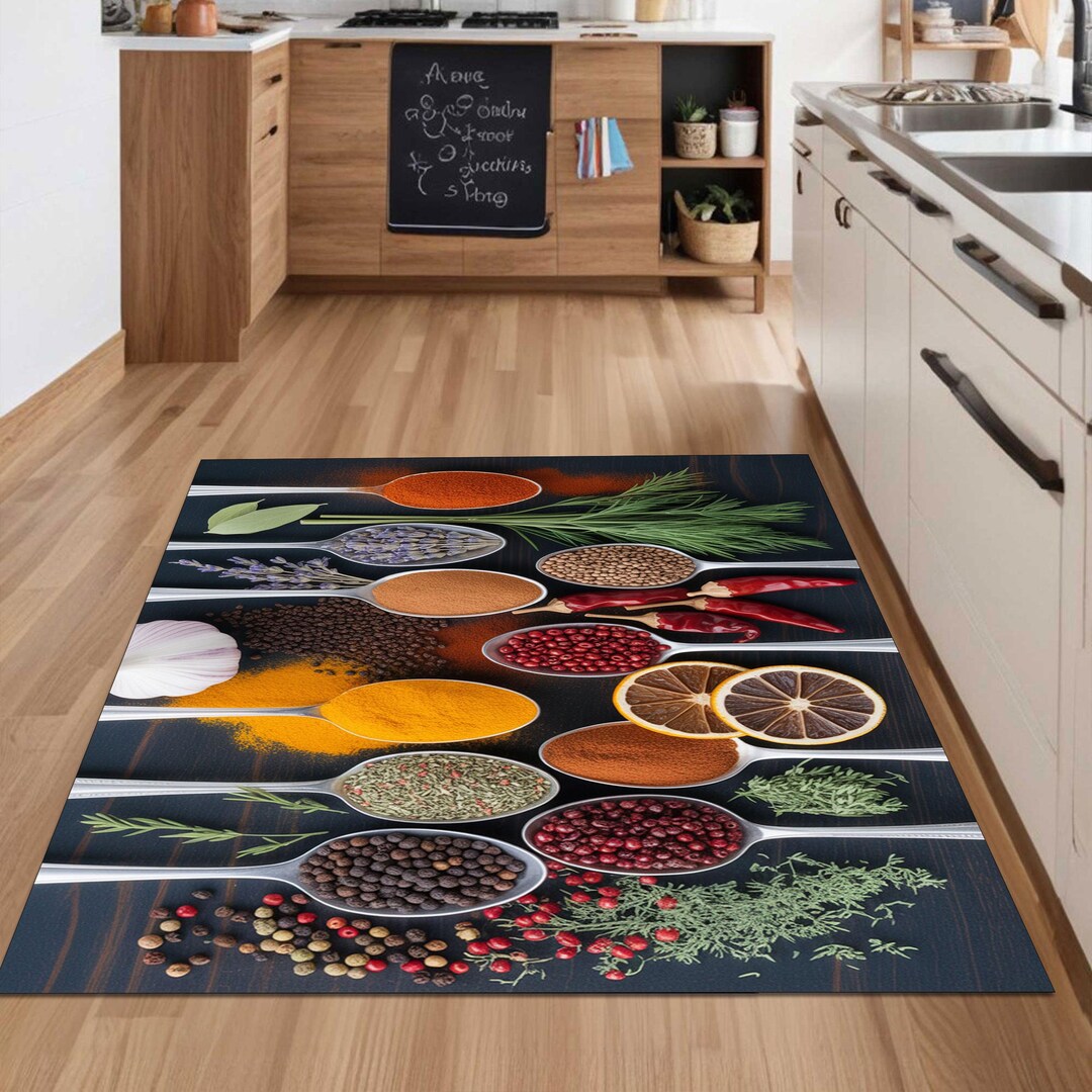 Spice Rug, Kitchen Carpet, Herb Spoon Mat, Foodie Decor Rug, Culinary ...