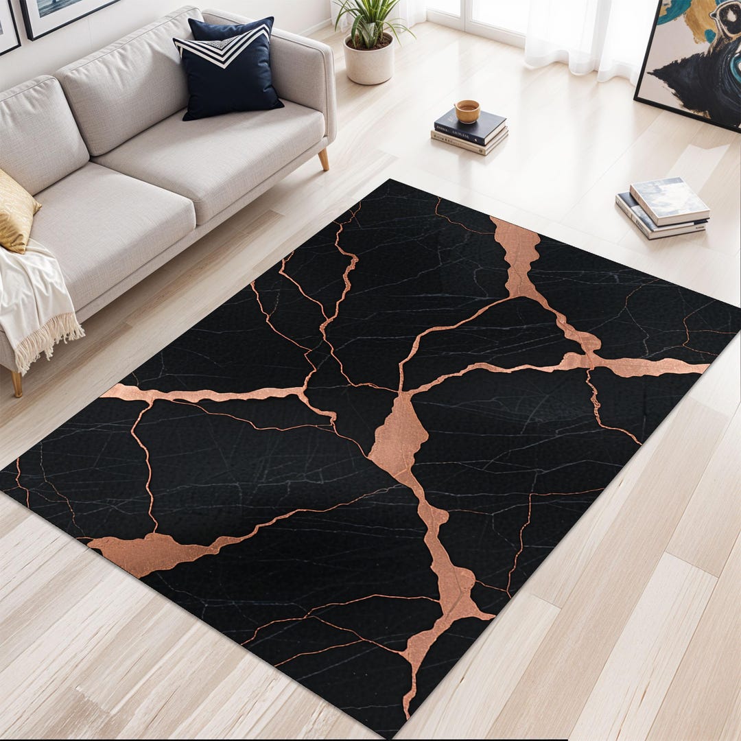 Black Marble Rug – Copper Vein Carpet – Modern Luxury Rug – Office ...