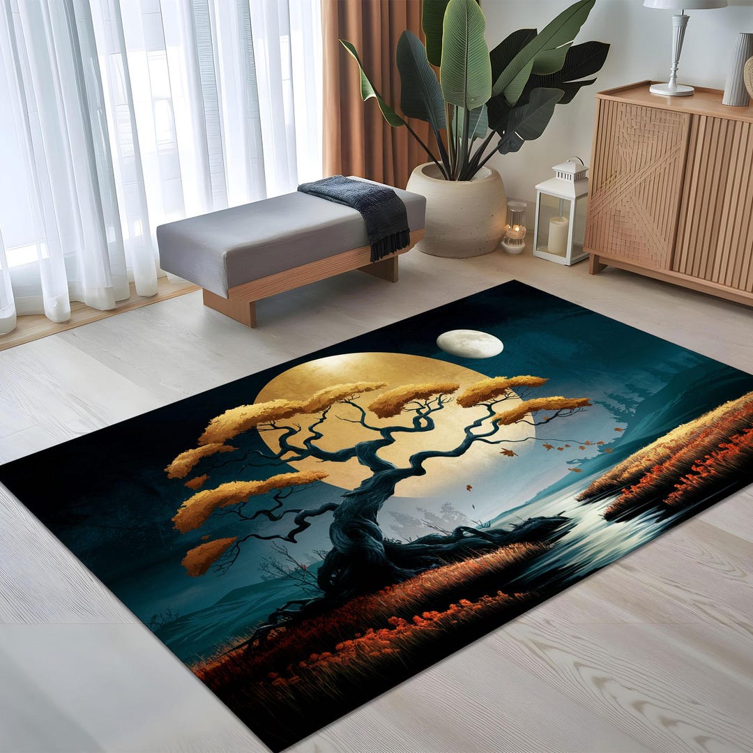 Magical Forest Rug Dark Fantasy Tree Rug – Moonlit Forest Inspired Carpet, Surreal Home ...