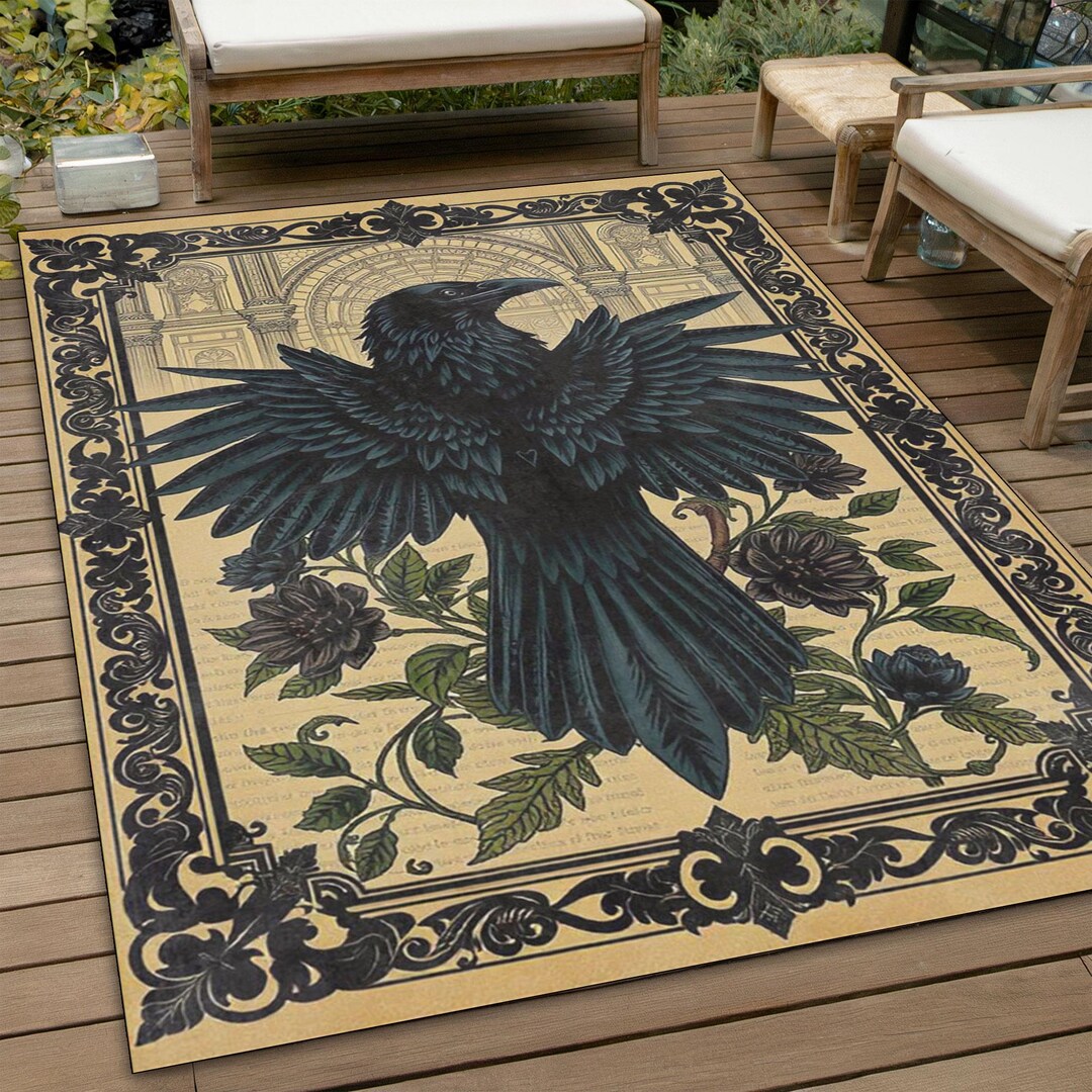 Crow Rug, Art Crow Rug, Raven Rug for Goth Room Decor,dark Academia ...