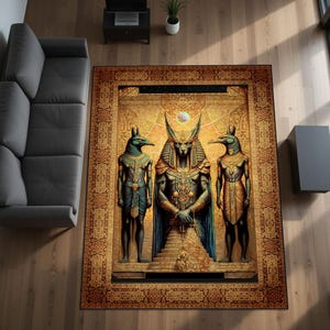 Anubis Teppich, Design-Teppich, Anubis, Gestickter Teppich für ein modernes Zuhause