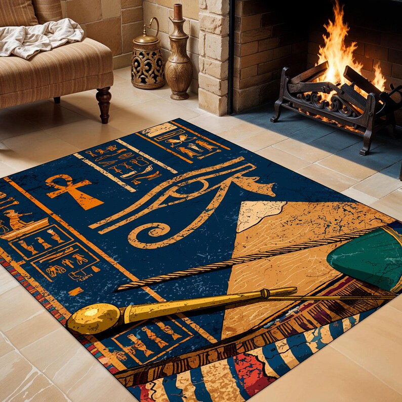 Ancient Egypt Rug, Eye of Horus Rug, Mystical Egyptian Decor, Pyramid ...
